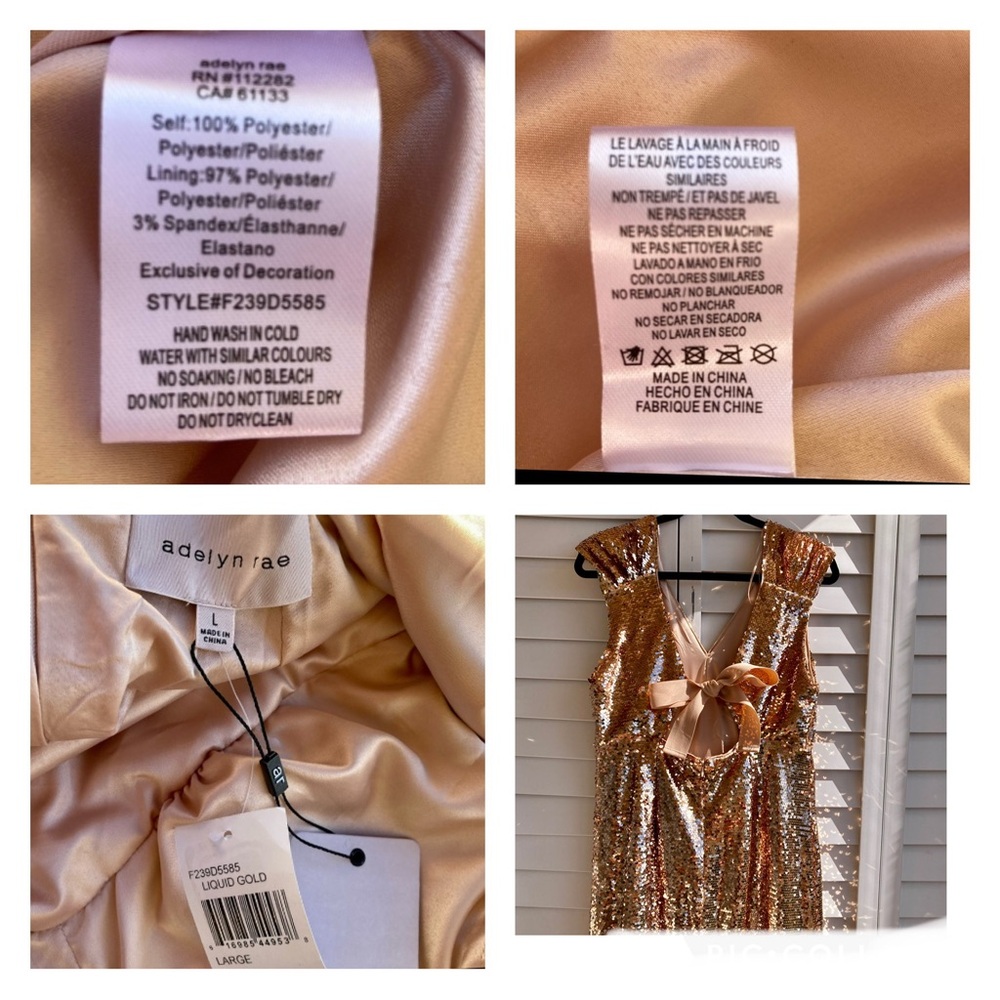 Adelyn Rae Gold Sequin Midi Dress Bow Back Size L NWT - Picture 16 of 16